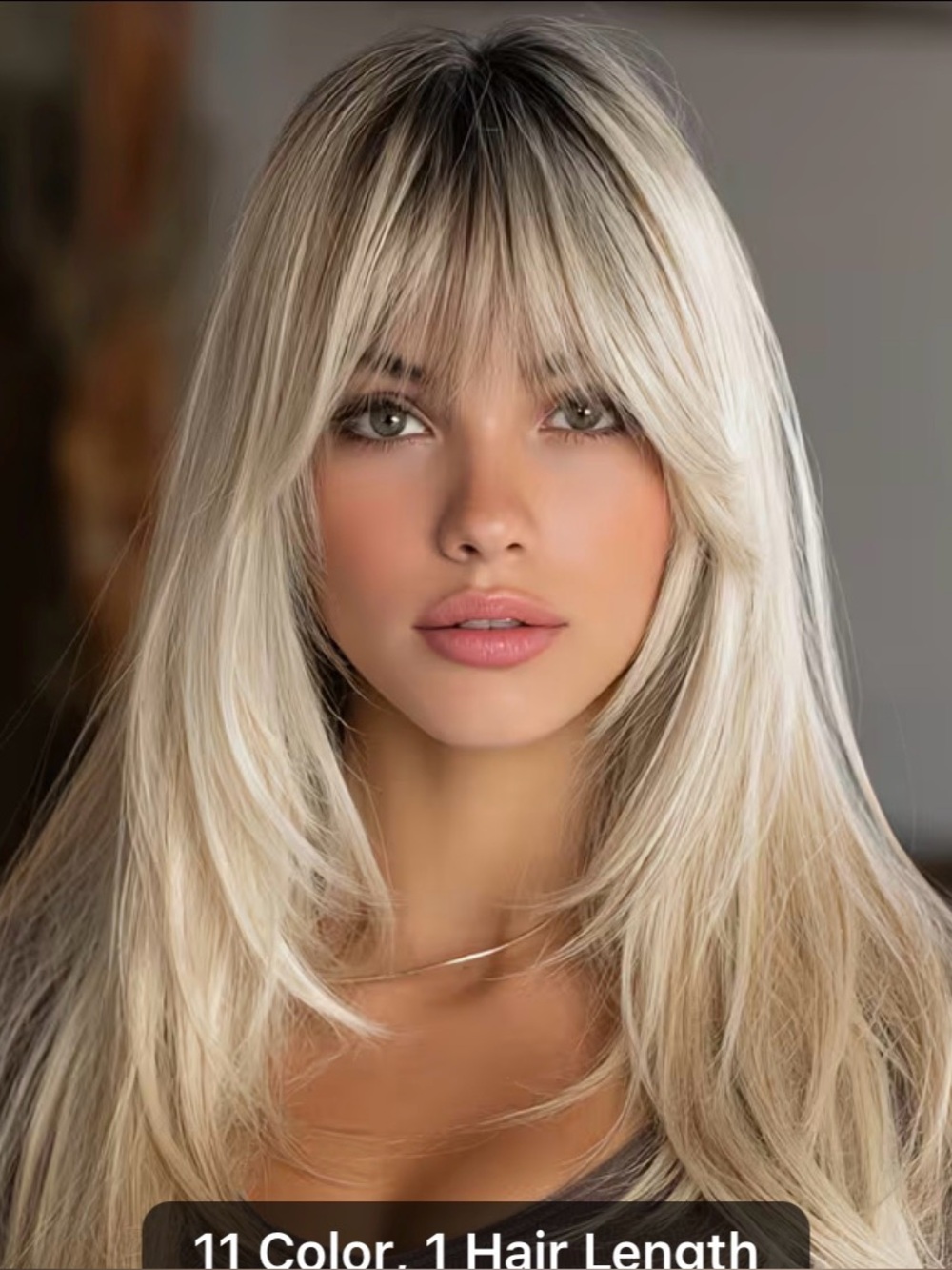 Blonde Long Layered Women's Wig with Bangs
